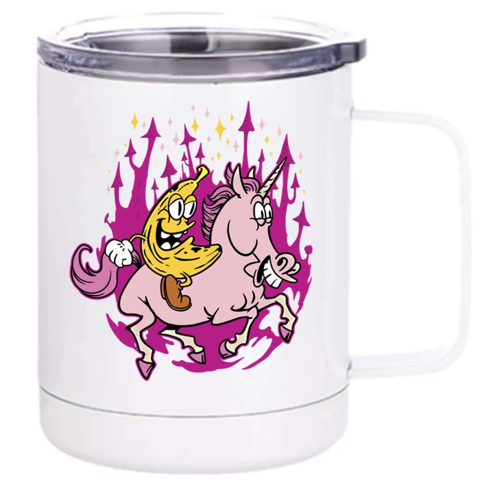 Banana Riding Unicorn Cartoon Gift Front & Back 12oz Stainless Steel Tumbler Cup