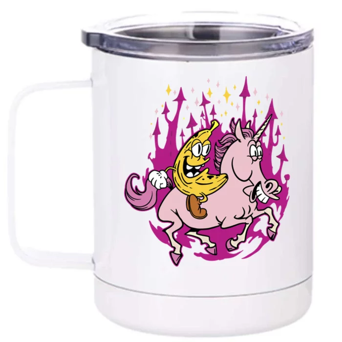 Banana Riding Unicorn Cartoon Gift Front & Back 12oz Stainless Steel Tumbler Cup