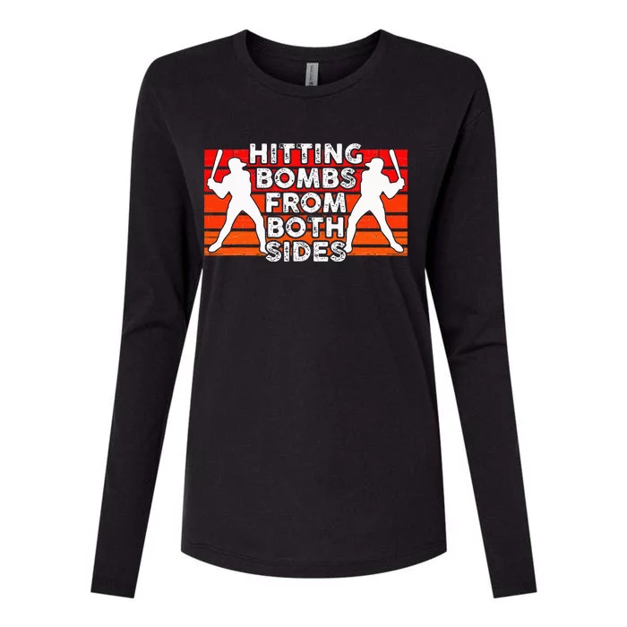 Baseball Retro Vintage Hitting Home Run Bomb Switch Hitter Womens Cotton Relaxed Long Sleeve T-Shirt