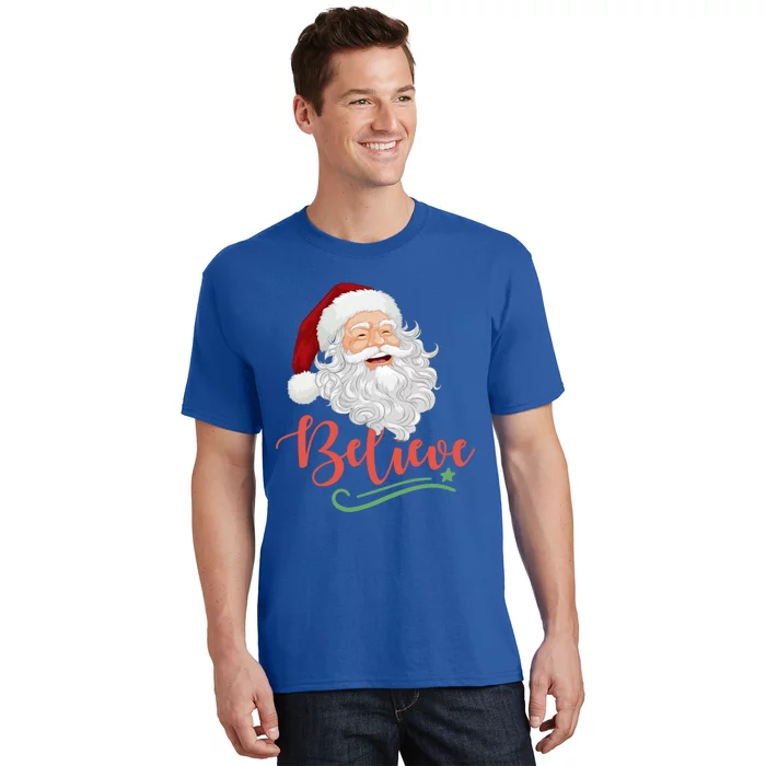 Believe Retro Vintage Santa Claus Happy Face Christmas Gift T-Shirt