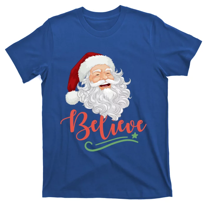 Believe Retro Vintage Santa Claus Happy Face Christmas Gift T-Shirt