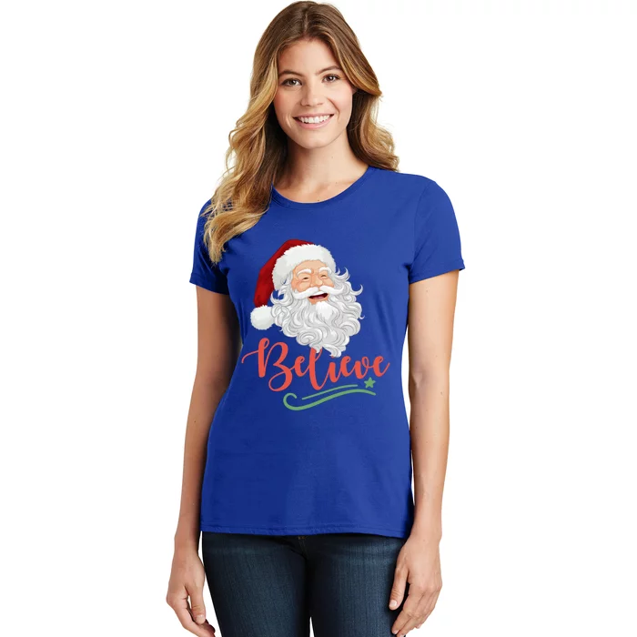 Believe Retro Vintage Santa Claus Happy Face Christmas Gift Women's T-Shirt