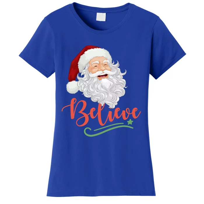 Believe Retro Vintage Santa Claus Happy Face Christmas Gift Women's T-Shirt