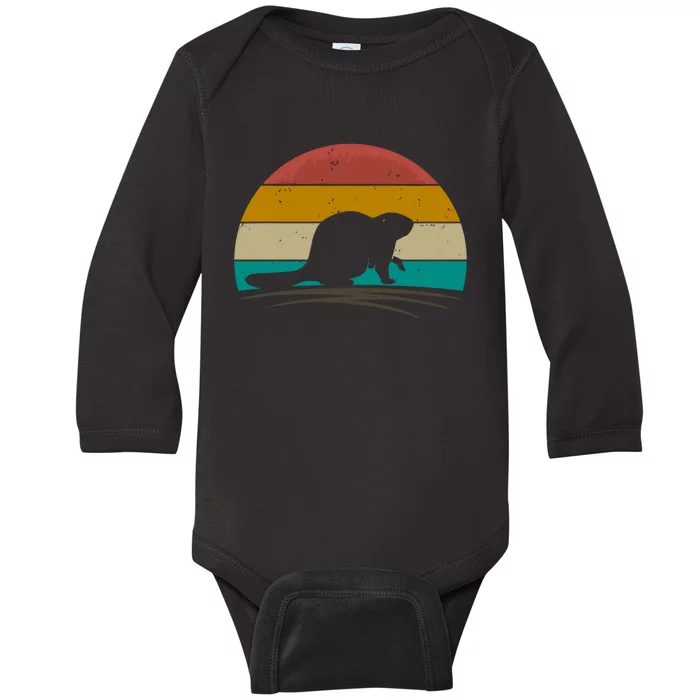 Beaver Retro Vintage Beaver Lover Baby Long Sleeve Bodysuit