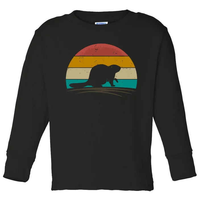 Beaver Retro Vintage Beaver Lover Toddler Long Sleeve Shirt