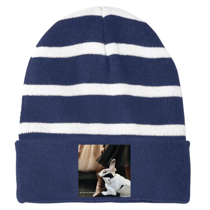 Bunny Rabbit With Ballet Dancers Striped Beanie with Solid Band