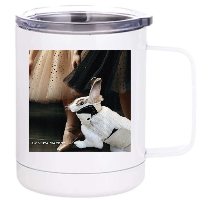 Bunny Rabbit With Ballet Dancers Front & Back 12oz Stainless Steel Tumbler Cup