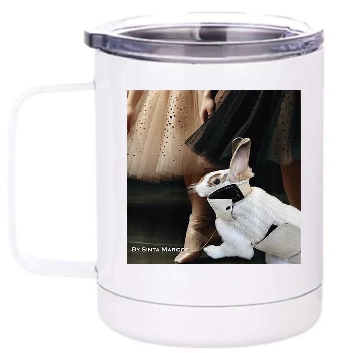 Bunny Rabbit With Ballet Dancers Front & Back 12oz Stainless Steel Tumbler Cup