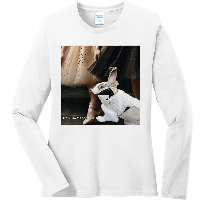 Bunny Rabbit With Ballet Dancers Ladies Long Sleeve Shirt