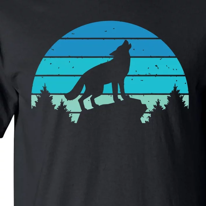 Blue Retro Wolf Forest Print Wild Animal Wilderness Wolves Tall T-Shirt