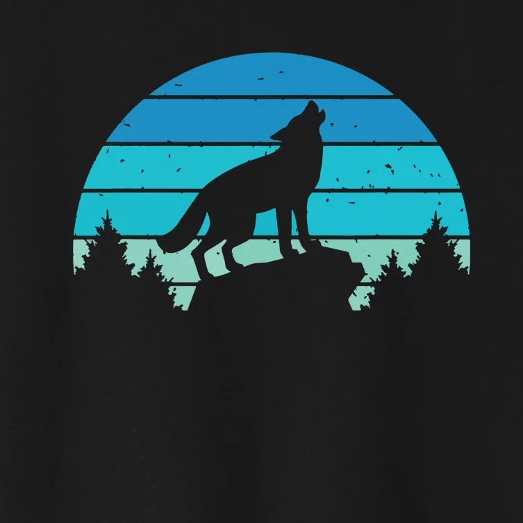 Blue Retro Wolf Forest Print Wild Animal Wilderness Wolves Women's Crop Top Tee