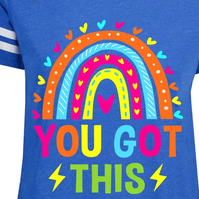 Boho Rainbow You Got This Funny Testing Day Teacher Students Enza Ladies Jersey Football T-Shirt