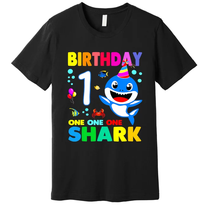 Birthday Shark 1st Girl One 1 Year Old Family Premium T-Shirt