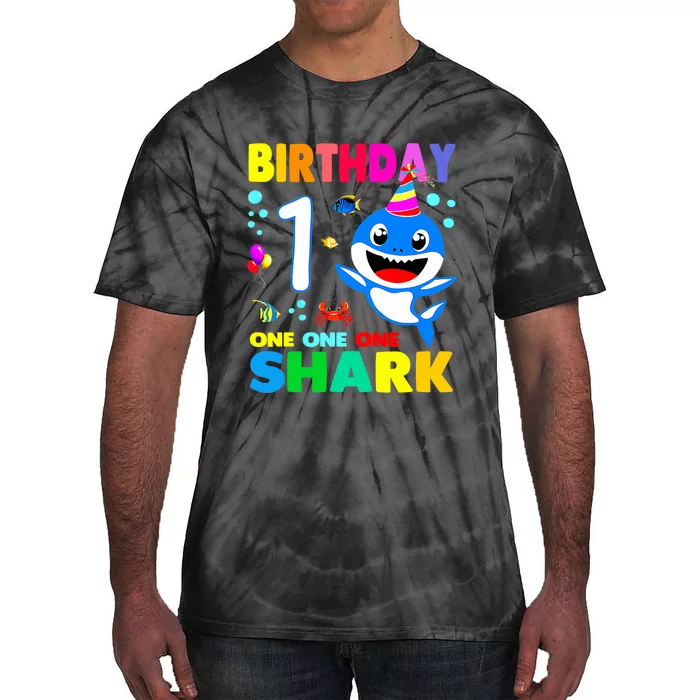 Birthday Shark 1st Girl One 1 Year Old Family Tie-Dye T-Shirt