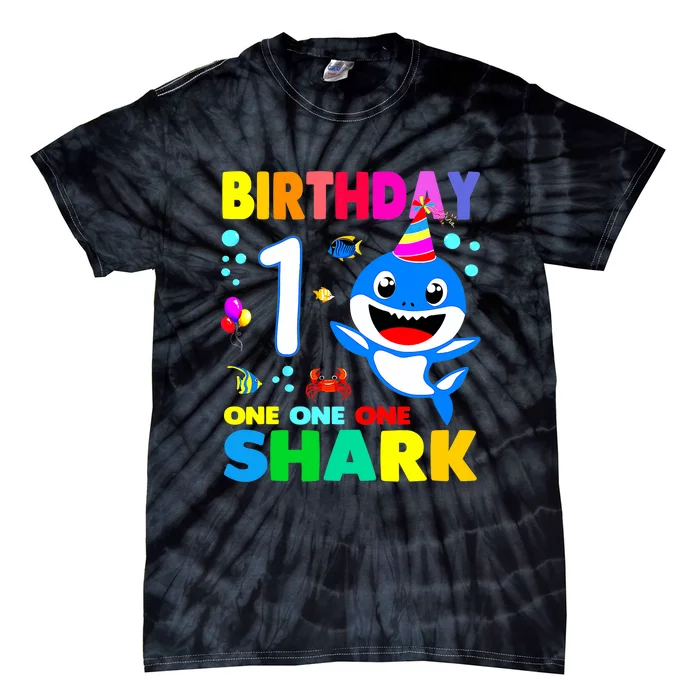 Birthday Shark 1st Girl One 1 Year Old Family Tie-Dye T-Shirt