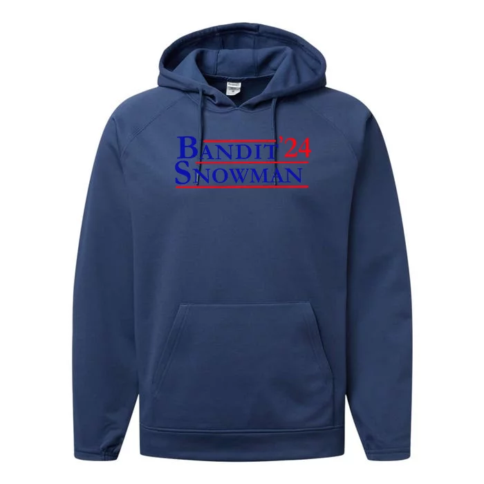 Bandit Snowman 24 Retro Election Style Funny 2024 Bandit Performance Fleece Hoodie