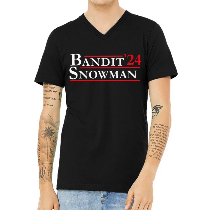 Bandit Snowman 24 Retro Election Style V-Neck T-Shirt