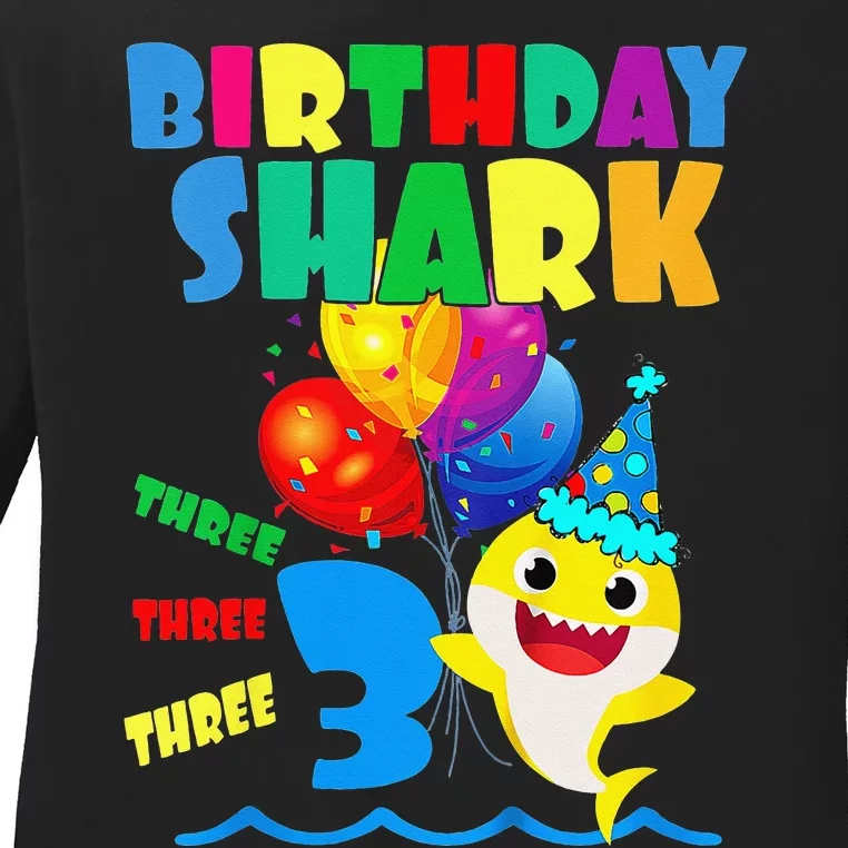 Birthday Shark 3 Year Old 3rd Birthday Matching Family Ladies Long Sleeve Shirt