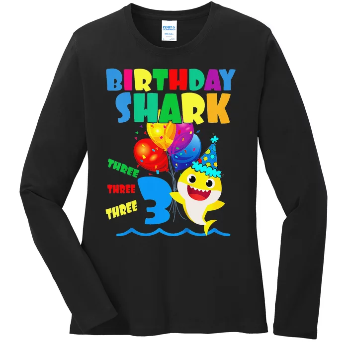 Birthday Shark 3 Year Old 3rd Birthday Matching Family Ladies Long Sleeve Shirt