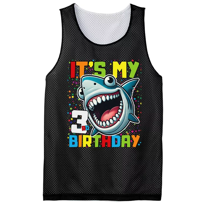 Birthday Shark 3 Year Old 3rd Birthday Matching Family Mesh Reversible Basketball Jersey Tank