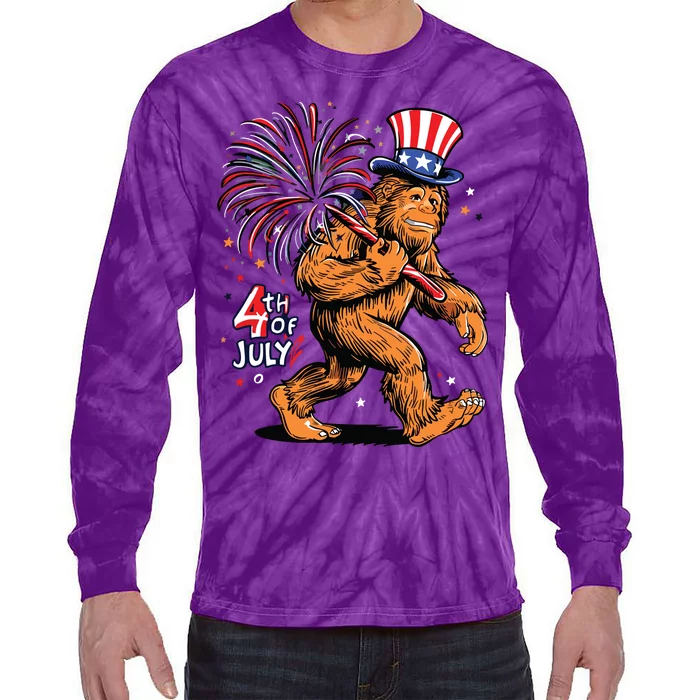 Bigfoot Sasquatch 4th Of July Fireworks Tie-Dye Long Sleeve Shirt