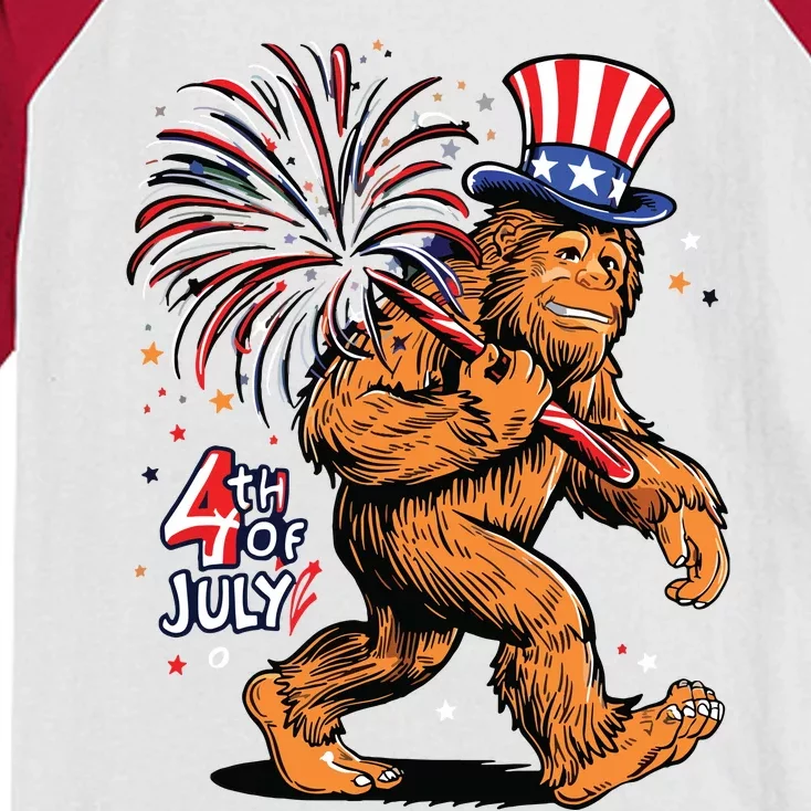 Bigfoot Sasquatch 4th Of July Fireworks Kids Colorblock Raglan Jersey