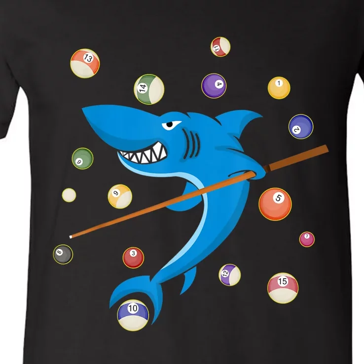 Billiard Shark 8 Ball Player Pool Table Cue Stick Snooker V-Neck T-Shirt