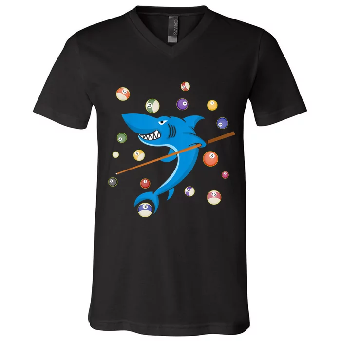 Billiard Shark 8 Ball Player Pool Table Cue Stick Snooker V-Neck T-Shirt