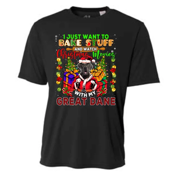 Bake Stuff And Watch Xmas Movies With My Great Dane Santa Cool Gift Cooling Performance Crew T-Shirt