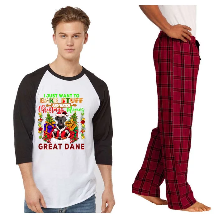 Bake Stuff And Watch Xmas Movies With My Great Dane Santa Cool Gift Raglan Sleeve Pajama Set