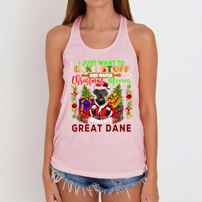 Bake Stuff And Watch Xmas Movies With My Great Dane Santa Cool Gift Women's Knotted Racerback Tank