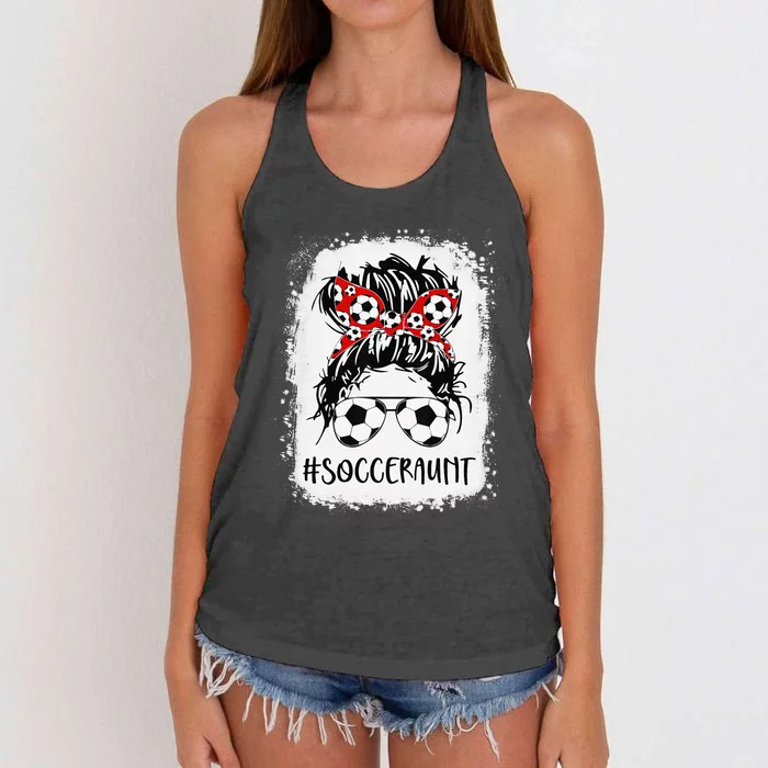 Bleached Soccer Aunt Life Messy Bun Women Mother's Day Women's Knotted Racerback Tank