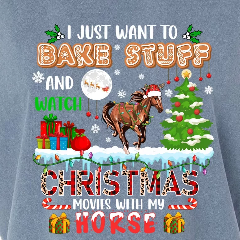 Bake Stuff And Watch Xmas Movies With My Horse Santa Farmer Cool Gift Garment-Dyed Women's Muscle Tee