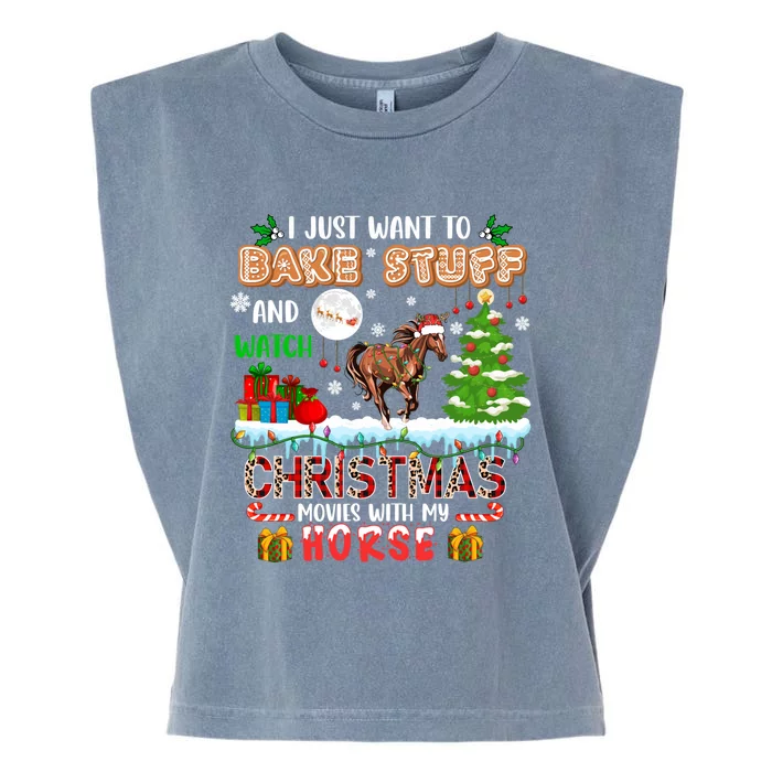 Bake Stuff And Watch Xmas Movies With My Horse Santa Farmer Cool Gift Garment-Dyed Women's Muscle Tee