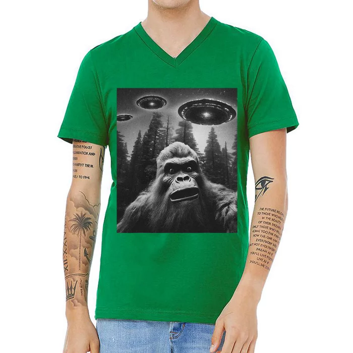 Bigfoot Sasquatch Alien Ufo V-Neck T-Shirt