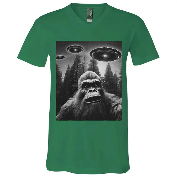 Bigfoot Sasquatch Alien Ufo V-Neck T-Shirt