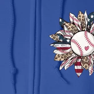 Baseball Sunflower American Flag Baseball Mom Baseball Lover Gift Full Zip Hoodie