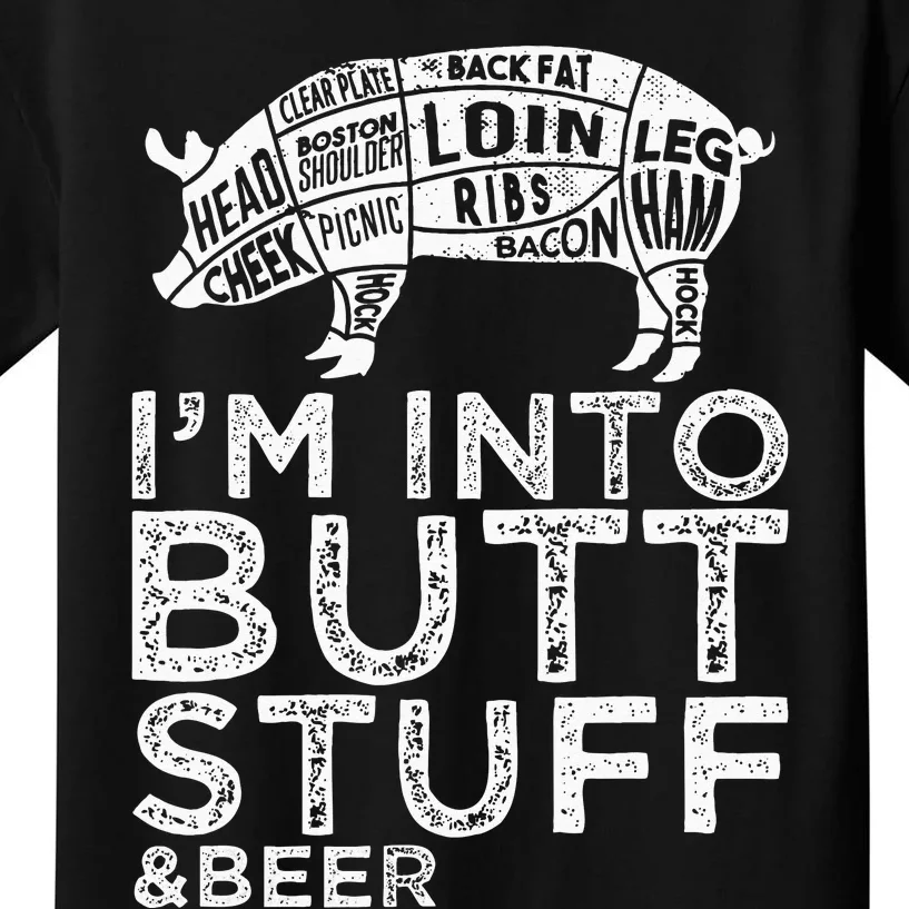 Butt Stuff And Beer Pork Cuts Grilling BBQ Jokes Anti Vegan Kids T-Shirt