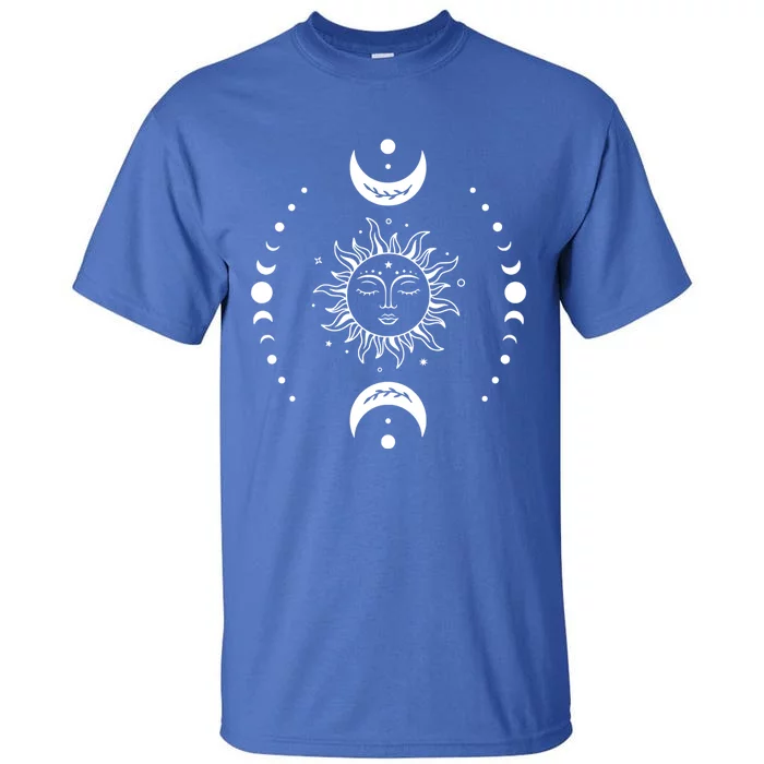 Boho Sun And Moon Celestial Crescent Moon Phases Halloween Gift Tall T-Shirt