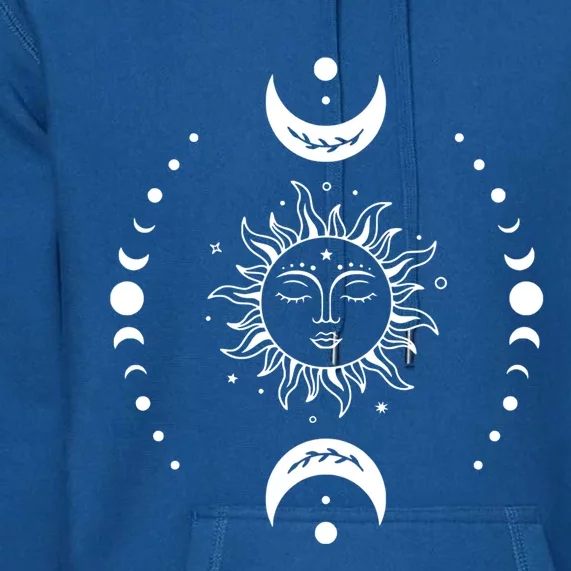 Boho Sun And Moon Celestial Crescent Moon Phases Halloween Gift Premium Hoodie