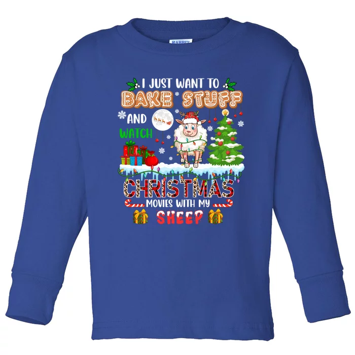 Bake Stuff And Watch Xmas Movies With My Sheep Santa Farmer Gift Toddler Long Sleeve Shirt