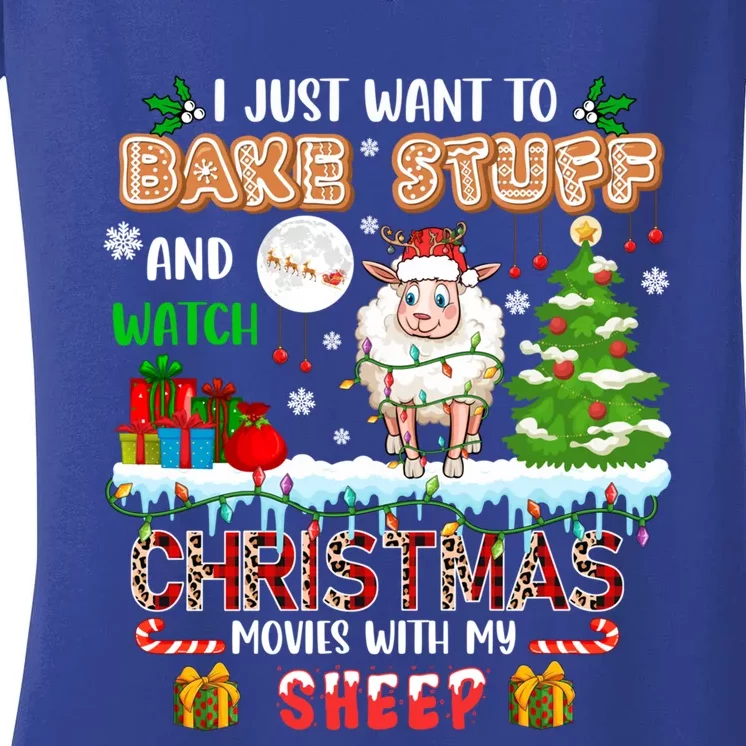 Bake Stuff And Watch Xmas Movies With My Sheep Santa Farmer Gift Women's V-Neck T-Shirt