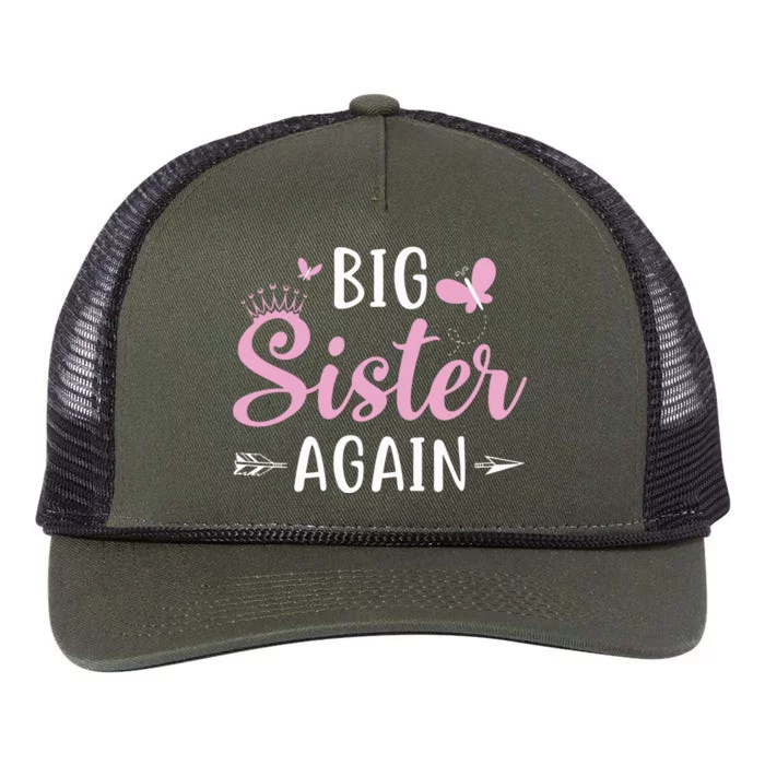 Big Sister Again Sibling Older Daughter Arrow Butterflies Retro Rope Trucker Hat Cap