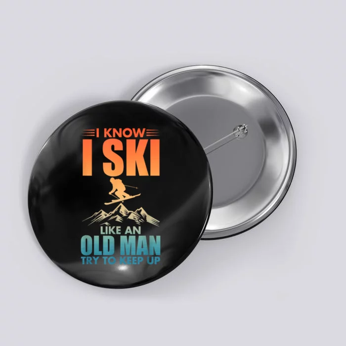 Best Ski Art For Grandpa Skiing Nordic Skier Skiing Gift Button