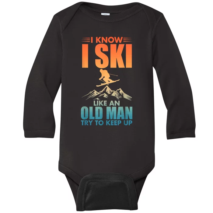 Best Ski Art For Grandpa Skiing Nordic Skier Skiing Gift Baby Long Sleeve Bodysuit