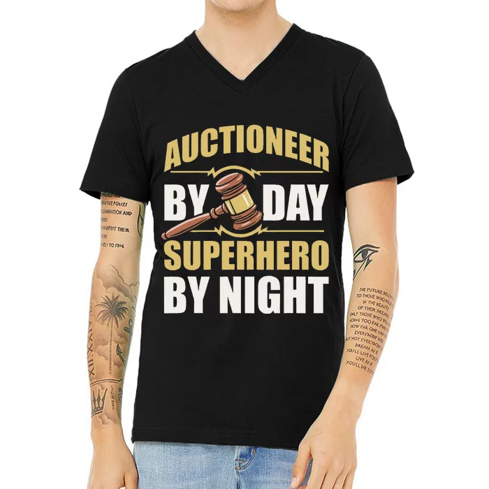 Bidding Sales Auction Auctioneer V-Neck T-Shirt