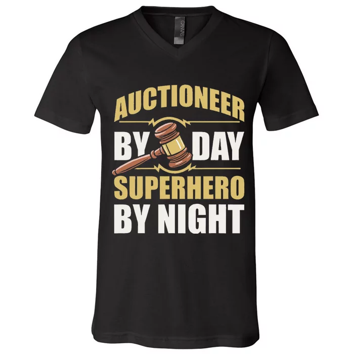 Bidding Sales Auction Auctioneer V-Neck T-Shirt