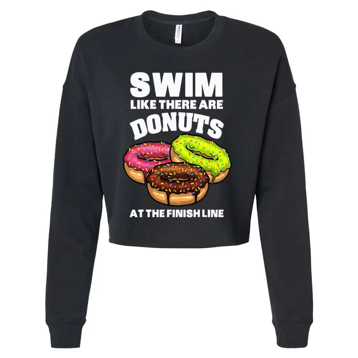 Best Swimming Art For Swimmer Donut Lover Swimming Cropped Pullover Crew