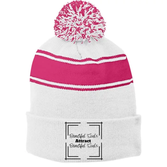 Beautiful Souls Attract Beautiful Souls For Women Summer Stripe Pom Pom Beanie