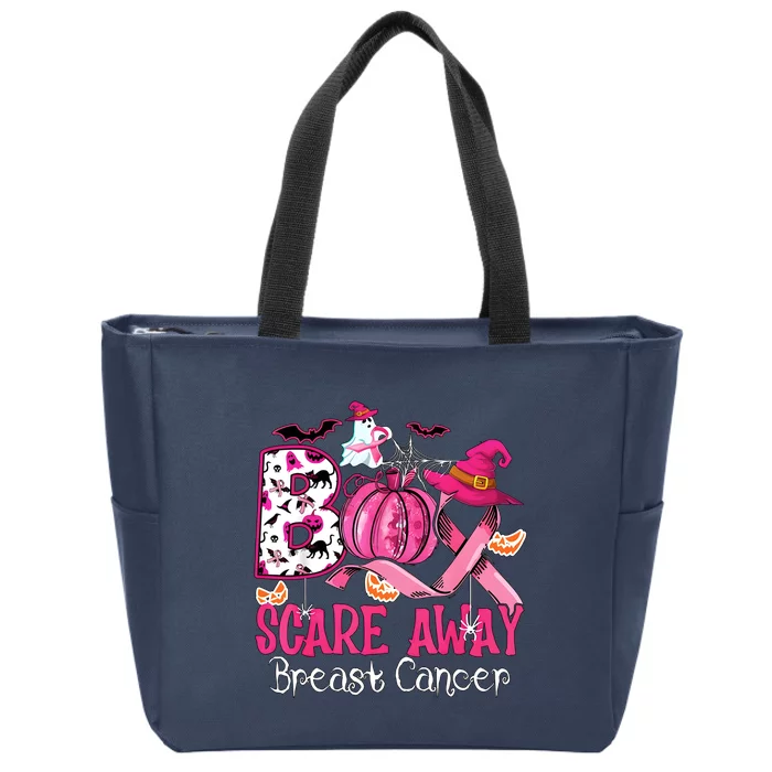 Boo Scare Away Breast Cancer Awareness Halloween Zip Tote Bag